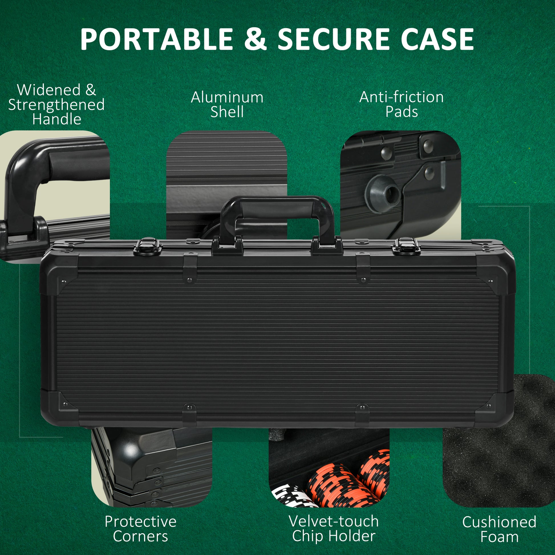 Soozier Poker Chip Set With 6 Denominations, 500 Chips, 14 Gram Clay, Casino Poker Chips With Aluminum Case, 2 Decks Of Playing Cards, Dealer Button & 5 Dice For Texas Hold'Em Black Aluminium