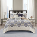 6 Piece Reversible Quilt Set With Throw Pillows Navy Tan Full Queen Full Navy Cotton