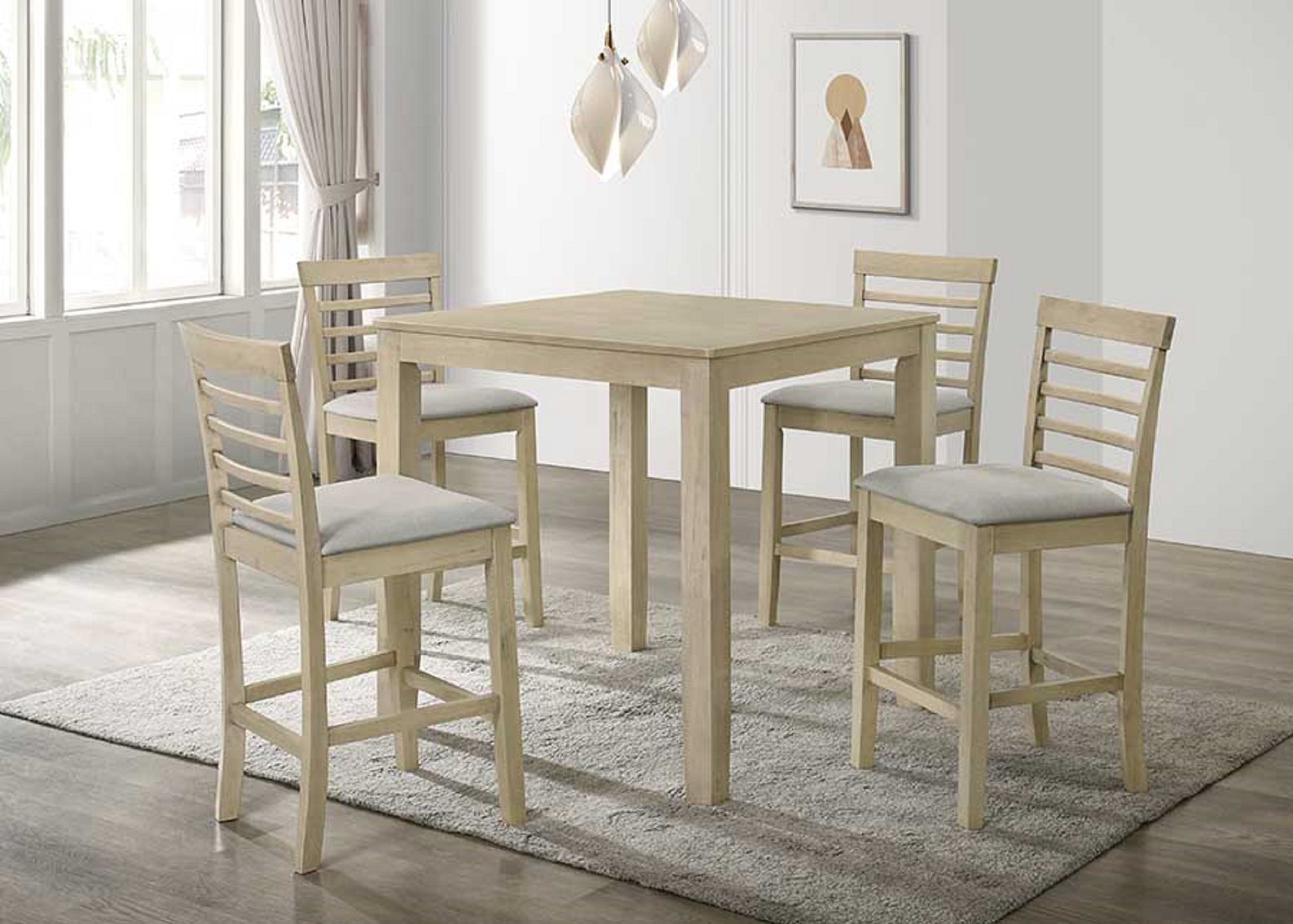 Beautiful Cream Color Counter Height 2Pc Dining Pub Height Chairs Upholstered Seat Dining Room Wooden Furniture Cream Dining Room Contemporary Bar Stools Slat Back Set Of 2 Wood