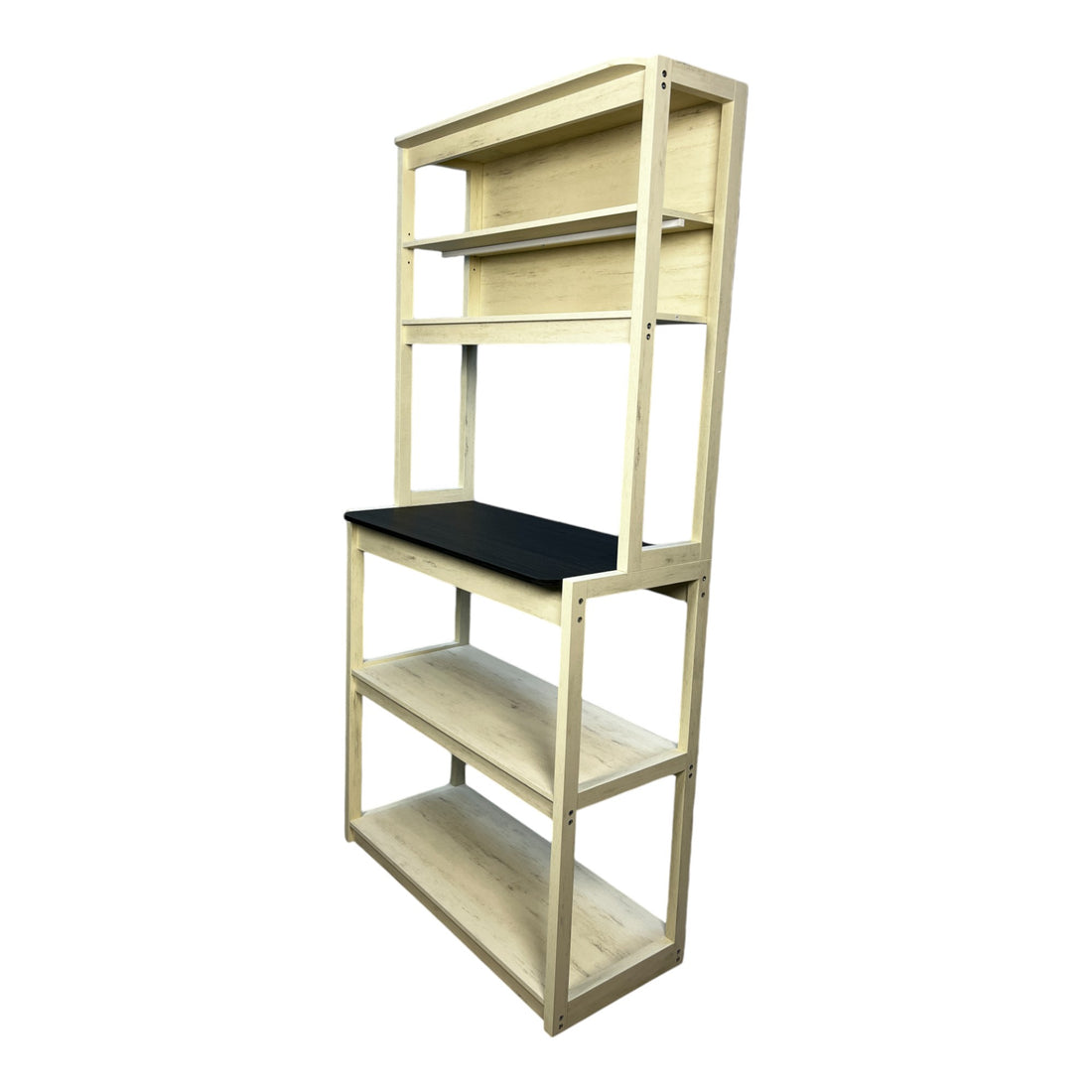 31.5" White And Black Color 5 Tier Bakers Rack For Kitchen With Storage, Coffee Bar, Kitchen Shelves, Microwave Stand White Black Particle Board