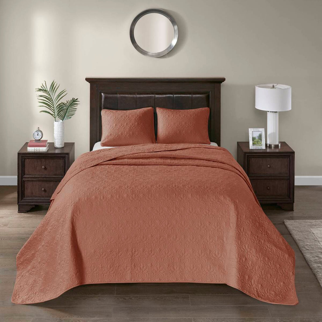 3 Piece Reversible Quilt Set Clay Red Full Queen Red Polyester