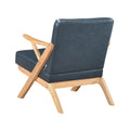 Natural Finish Solid Rubberwood Frame 1Pc Accent Chair Blue Faux Leather Upholstery Living Room Furniture Blue,Natural Primary Living Space Rubberwood Solid Wood