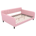 Full Size Upholstered Tufted Daybed With 4 Support Legs, Pink Box Spring Not Required Full Pink Wood Bedroom Daybeds Linen Upholstered