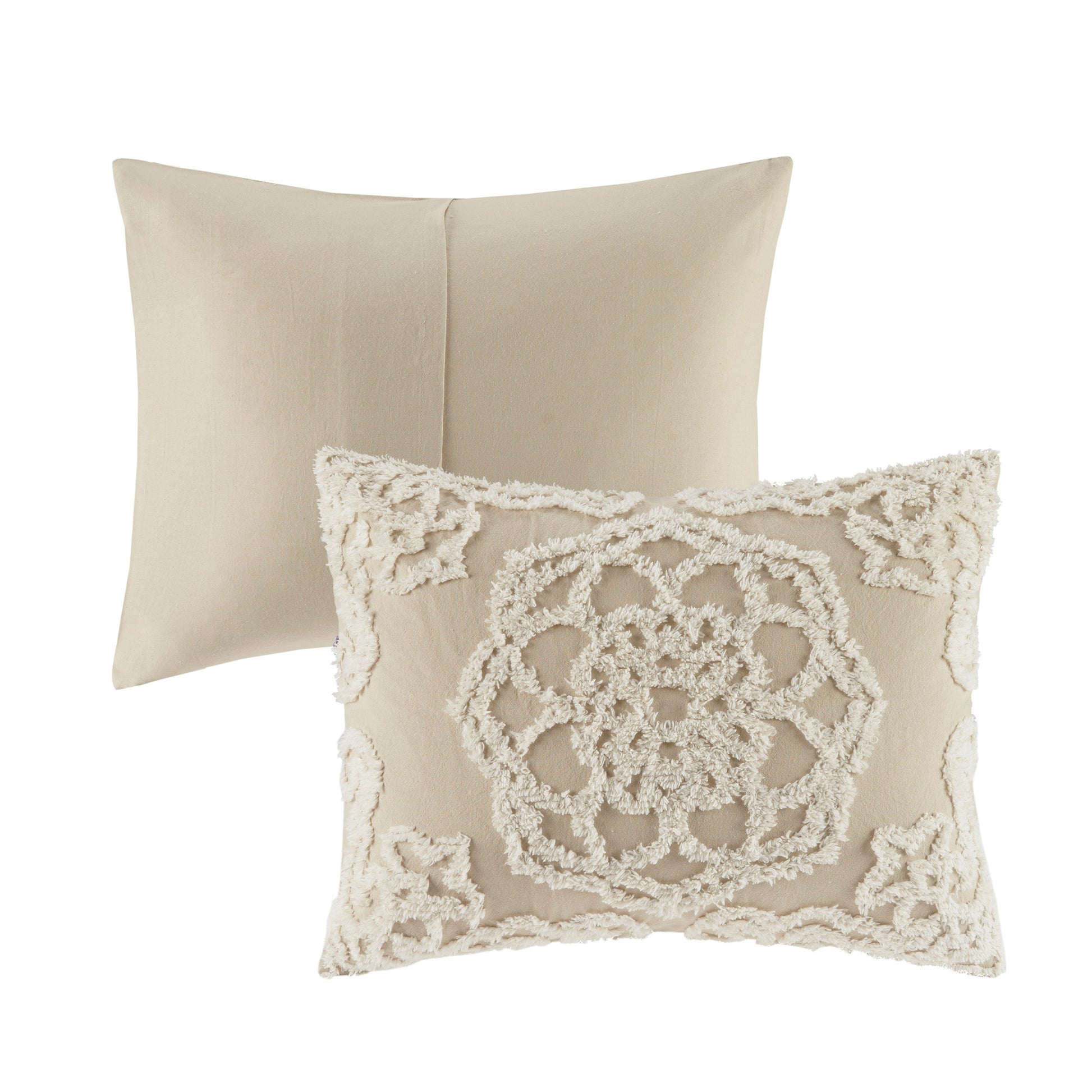 Tufted Cotton Chenille Medallion Comforter Set Taupe Full Queen Full Taupe Polyester