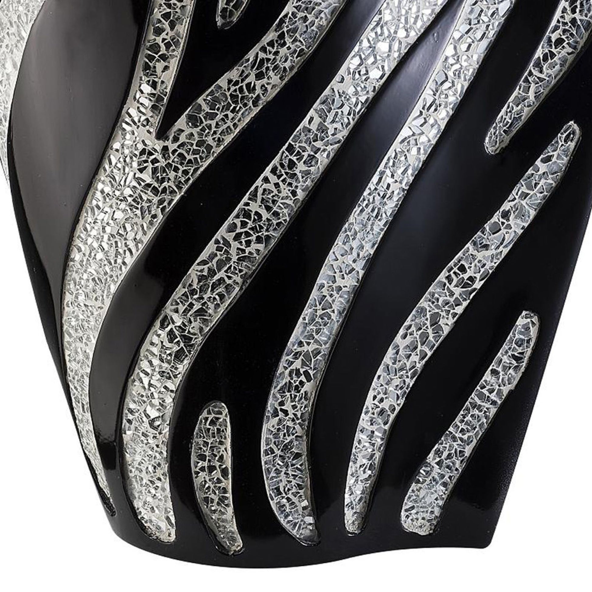 14" Tall Polyresin Decorative Vase, Black Finish With Silver Zebra Pattern Multicolor Polyresin
