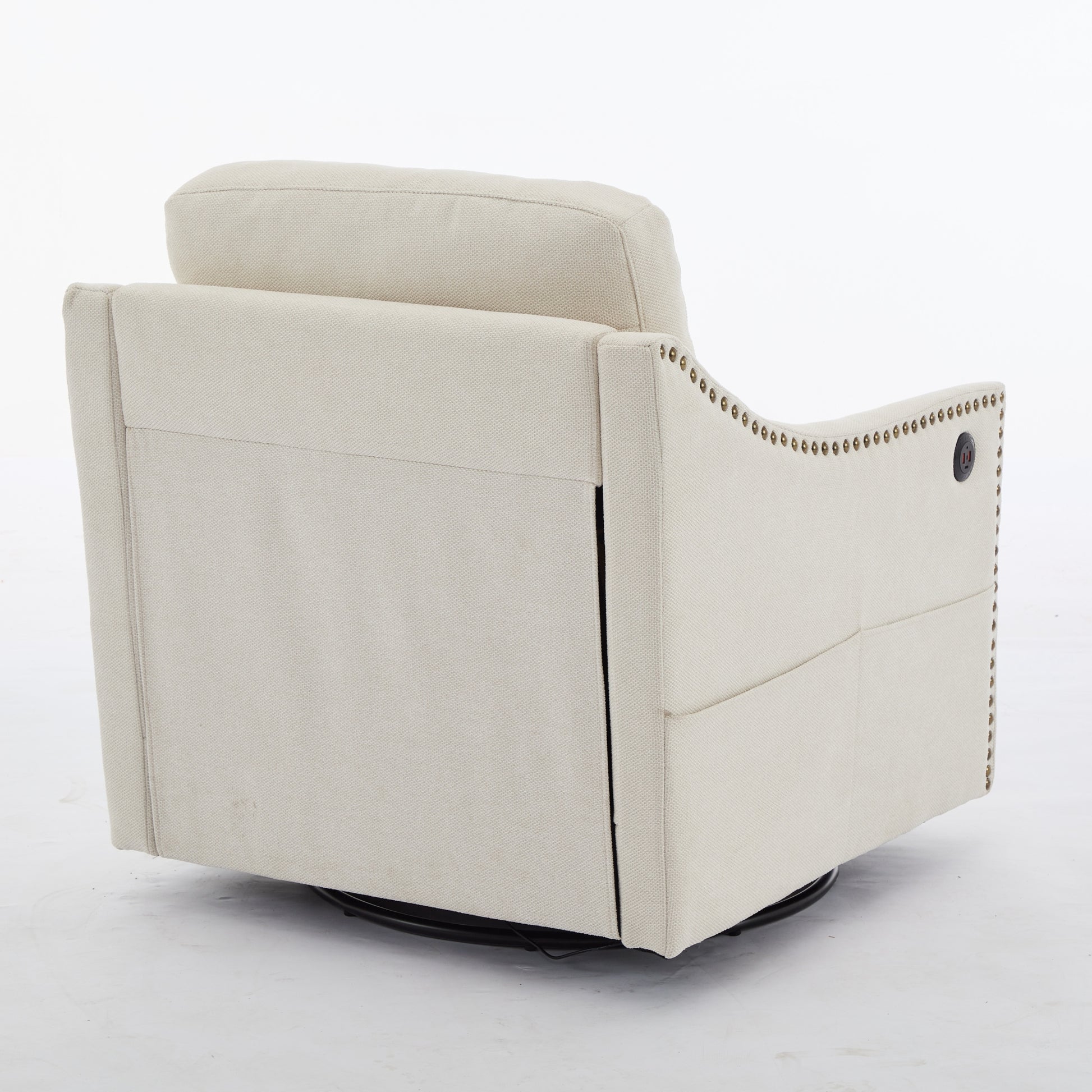 Cream White Fabric Swivel Rotating Accent Chair With Usb And Magazine Book For Living Room And Hotel Bed Room Cream White White Primary Living Space American Design,Classic,Modern Pine Foam Wood Fabric