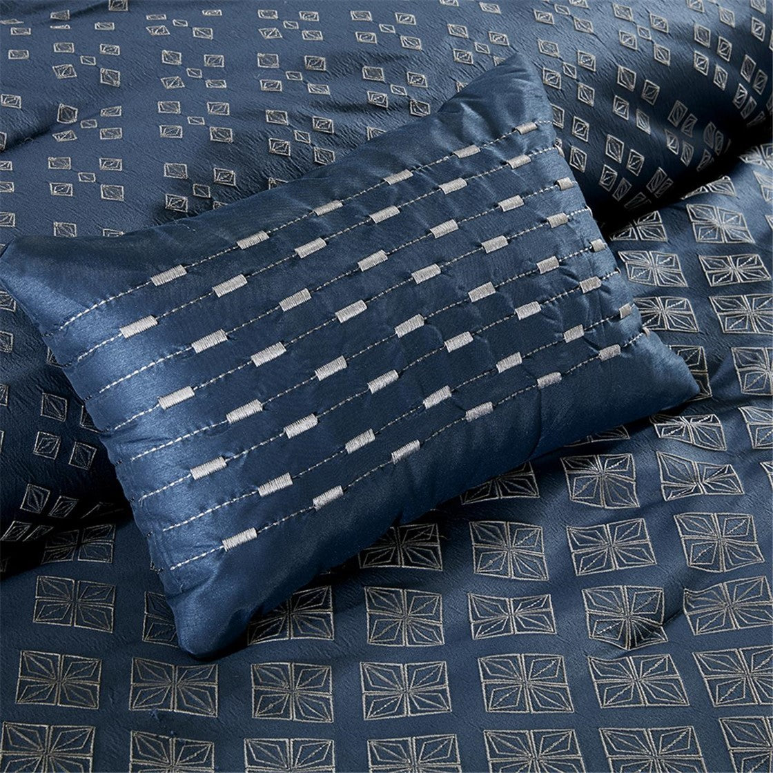 7 Piece Jaquard Comforter Set Navy King King Navy Polyester
