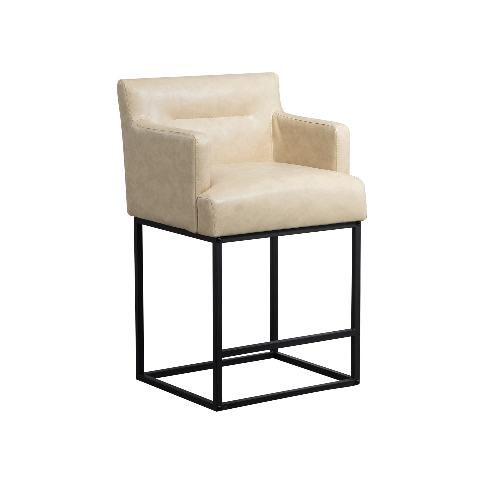 Coolmore Counter Height Bar Stools Set Of 2, Modern Square Bar Stool With Back, Black Metal Frames, Upholstered Bar Stools For Kitchen Island, Pub, Club Khaki Pu Khaki Primary Living Space Foam Pu