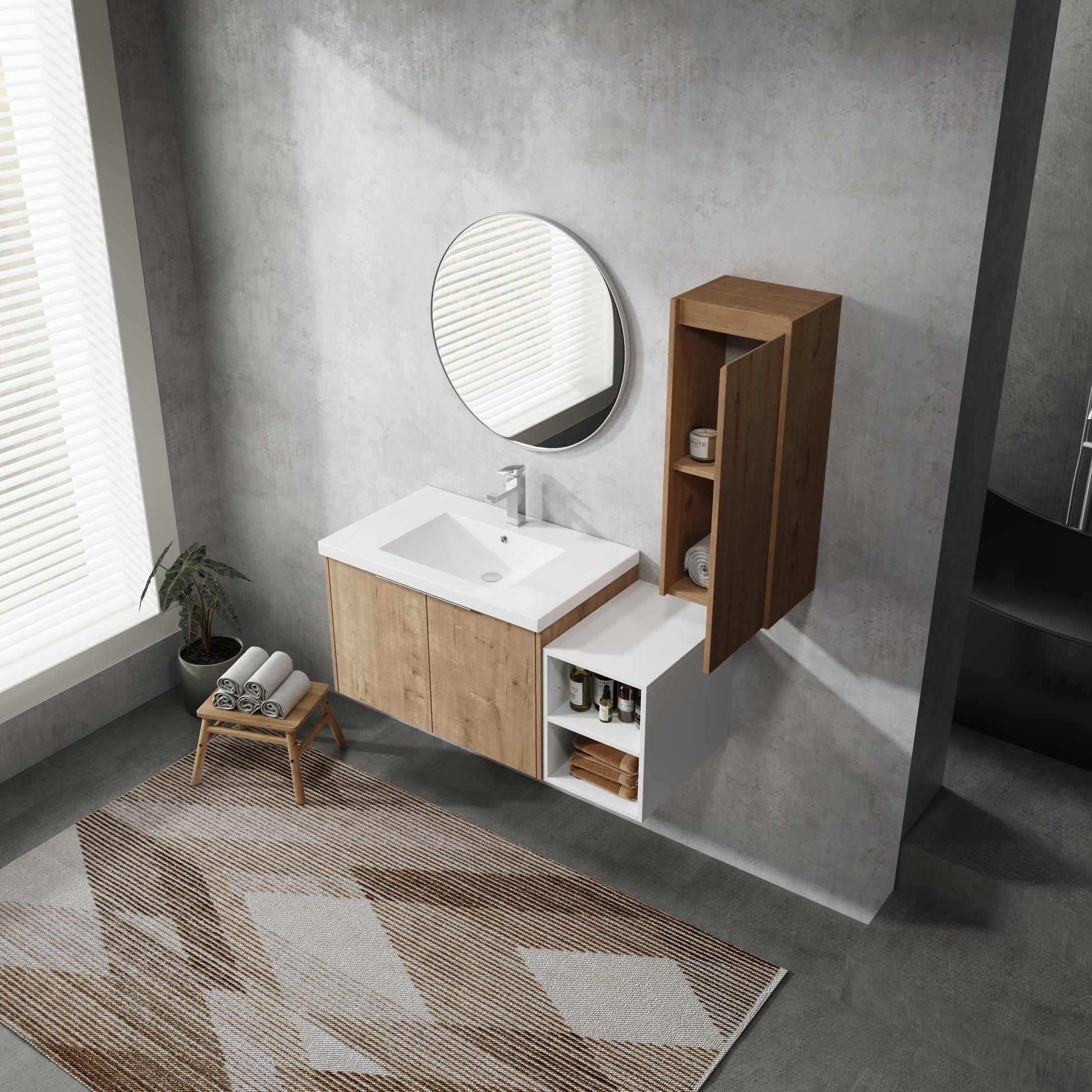 42" Wall Mounted Bathroom Vanity With Sink And Side Cabinet, Soft Close Doors,00112Imo 0630Imo 0612Gwh Combination Cabinet Kd Packing Imitative Oak Bathroom Modern Plywood Plywood