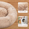 20 Inch Donut Dog Bed, Calming Bed For Dogs, Brown Cat Bed Washable, Round Dog Donut Bed Washable, Plush Fur Dog Bed, Dog Cuddle Bed Brown Faux Fur