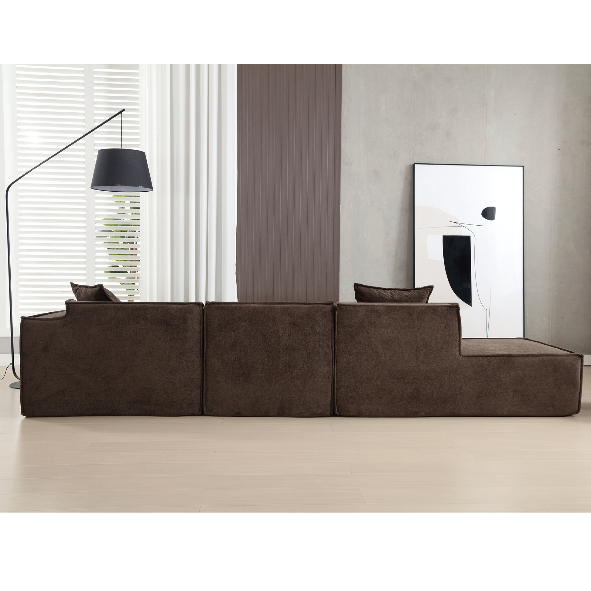 Modular Combination Living Room Sofa Set, Modern Minimalist Sofa, Free Installation Sofa, L Shaped, Italian Minimalist Tofu Block Sofa,Right Hand Facing, Terrycloth Fabric,Dark Brown Dark Brown Polyester Primary Living Space Soft Modern Polyester 3 Seat