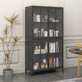 Premium Black Metal Storage Cabinet With Tempered Glass Doors, Adjustable Shelves, Anti Tipping Device, Magnetic Silent Closure, And Adjustable Feet For Home And Office Use Accent Chests 3 4 Spaces
