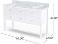 61'' Bathroom Vanity With Marble Top & Double Ceramic Sinks, 4 Drawers, Open Shelf, White White Plywood