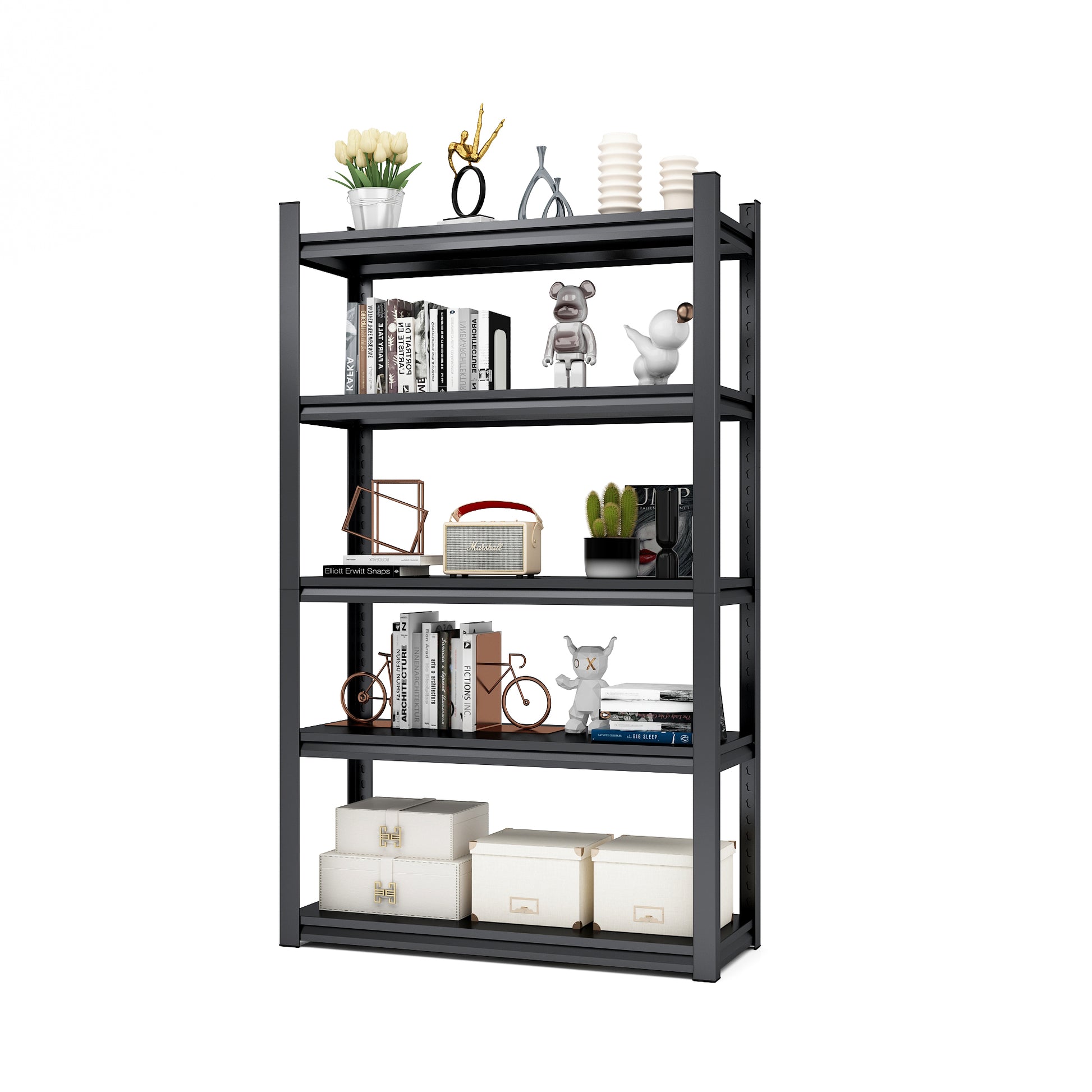 63"H 5 Tier Metal Shelves For Storage Garage Shelving 2000Lbs Heavy Duty Storage Shelves Adjustable Garage Shelf Industrial Shelving Unit Storage Utility Rack,31.5"W*15.7"D*63"H,Black 5 Black Gray Standard Vertical Kitchen Open Back Metal Modern