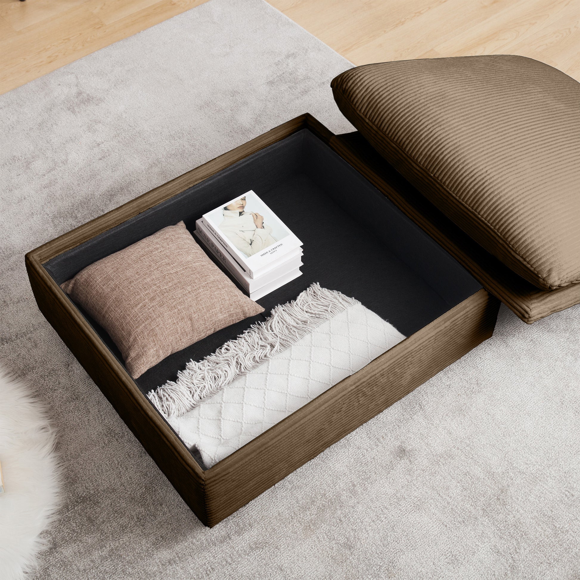 Corduroy Fabric Ottomans Footrest To Combine With 2 Seater Sofa, 3 Seater Sofa And 4 Seater Sofa, Brown Corduroy Brown Corduroy