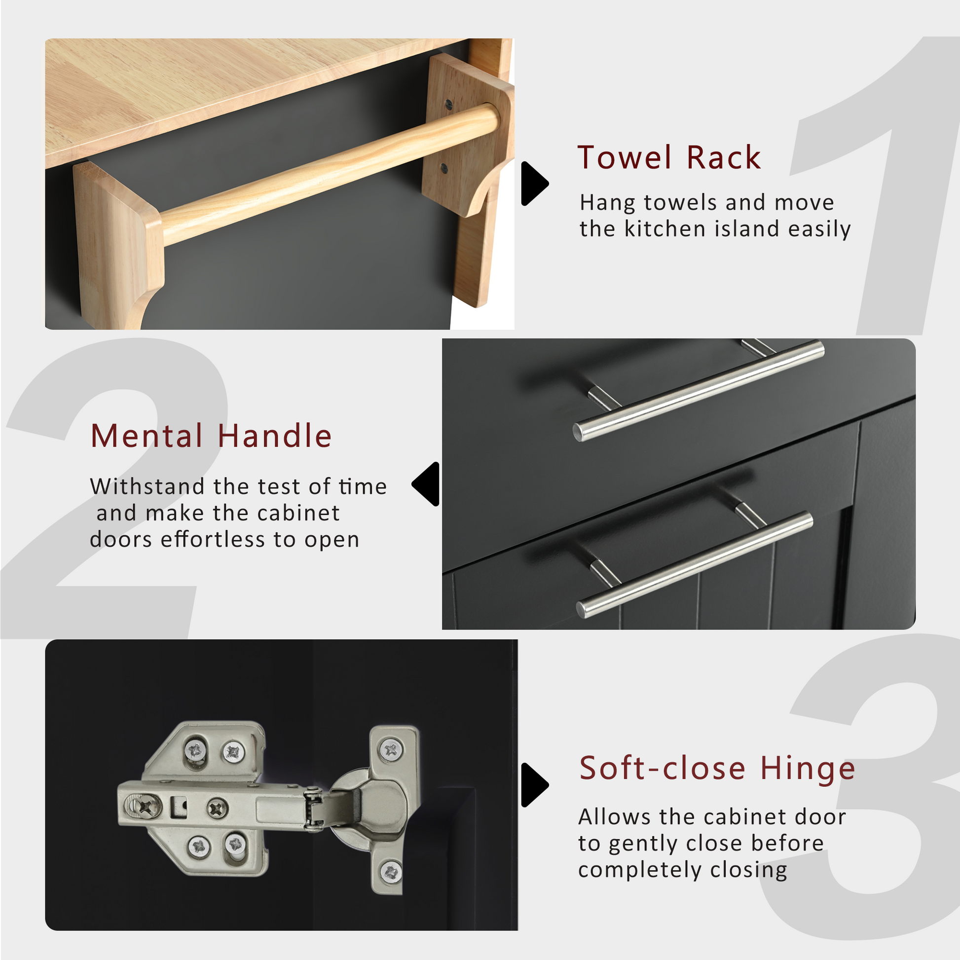K&K Kitchen Island With Drop Leaf, Kitchen Storage Cart With 3 Tier Pull Out Cabinet Organizer, Internal Storage Rack, Rolling Kitchen Cart On Wheels With Towel Rack, 2 Drawers, For Kitchen, Black Black Brown Kitchen Classic,Farmhouse,Luxury,Modern