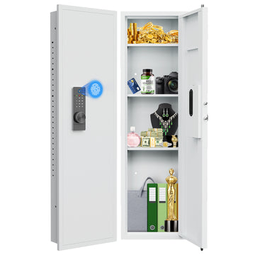 Fingerprint Touch Panel In Wall Safe,Hidden Wall Safe For Rifles And Pistols With Adjustable Shelves,Assembled Storege Safe For Firearm And Valuables White Fingerprint White Steel