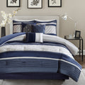 7 Piece Comforter Set Navy King King Navy Polyester