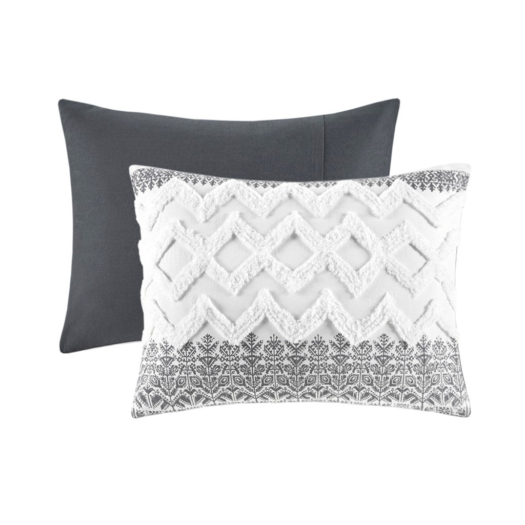 3 Piece Cotton Comforter Set With Chenille Tufting Gray Full Queen Queen Gray Cotton