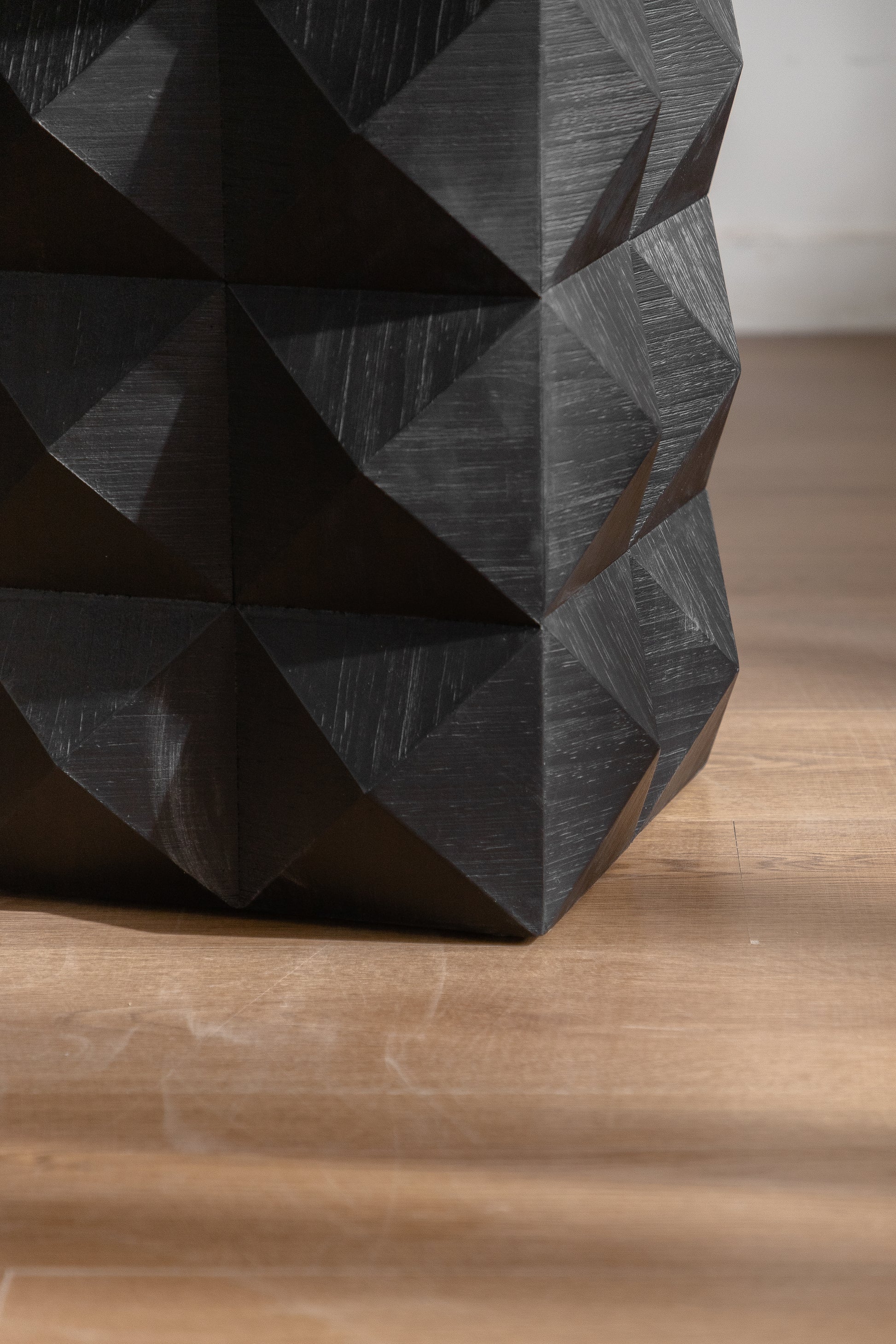 23.62"Height Three Dimensional Embossed Pattern Design Retro Side Table Retro Furniture Black Black Fir Mdf