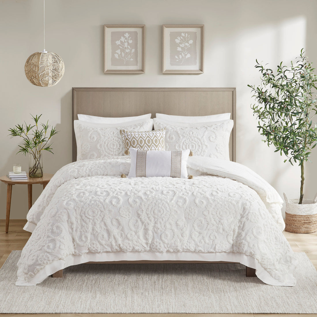 Comforter Mini Set Ivory King King Ivory Cotton