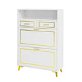 Shoe Cabinet With 2 Flip Drawers, 2 Slide Drawers And 1 Shelf, Modern Free Standing Shoe Rack For Heels,Sneakers, Slippers,Shoe Storage Cabinet For Entryway, Hallway, Living Room, White White Mdf