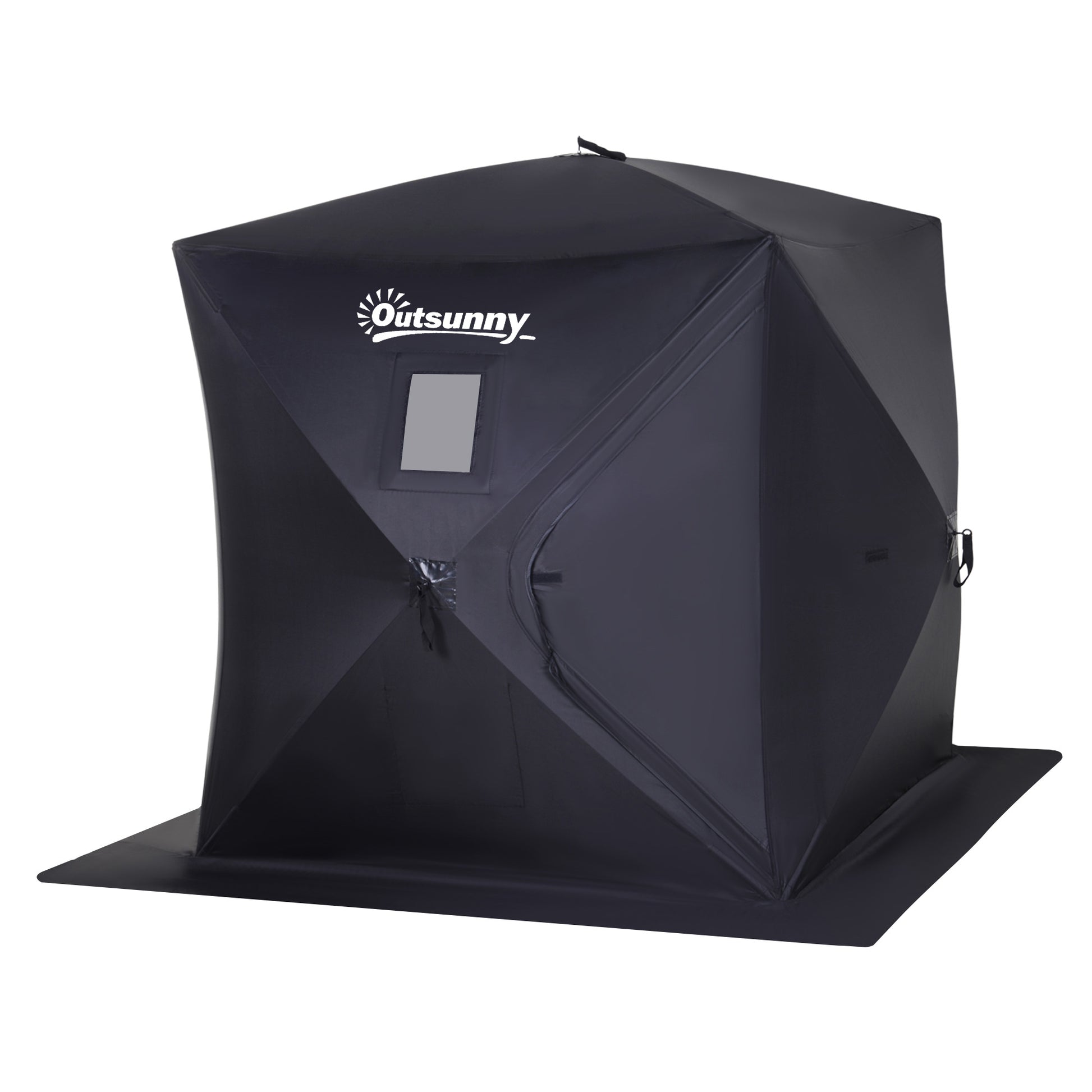 Outsunny 2 Person Ice Fishing Shelter, Pop Up Portable Ice Fishing Tent With Carry Bag, Windows And Anchors For Low Temp 22 , Black Black Cotton