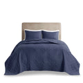 3 Piece Reversible Bedspread Set Navy Full Queen Queen Navy Polyester