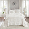 3 Piece Tufted Cotton Chenille Bedspread Set Off White King Cal King Off White Cotton
