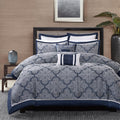 8 Piece Jacquard Comforter Set Navy Queen Queen Navy Polyester