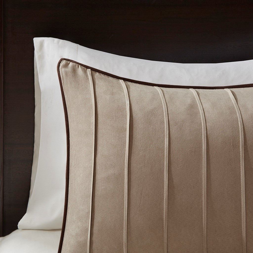 7 Piece Faux Suede Comforter Set Beige King King Beige Polyester