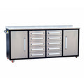 7Ft Storage Cabinets With Workbench 10 Drawers & 2 Cabinets Silver Silver Steel