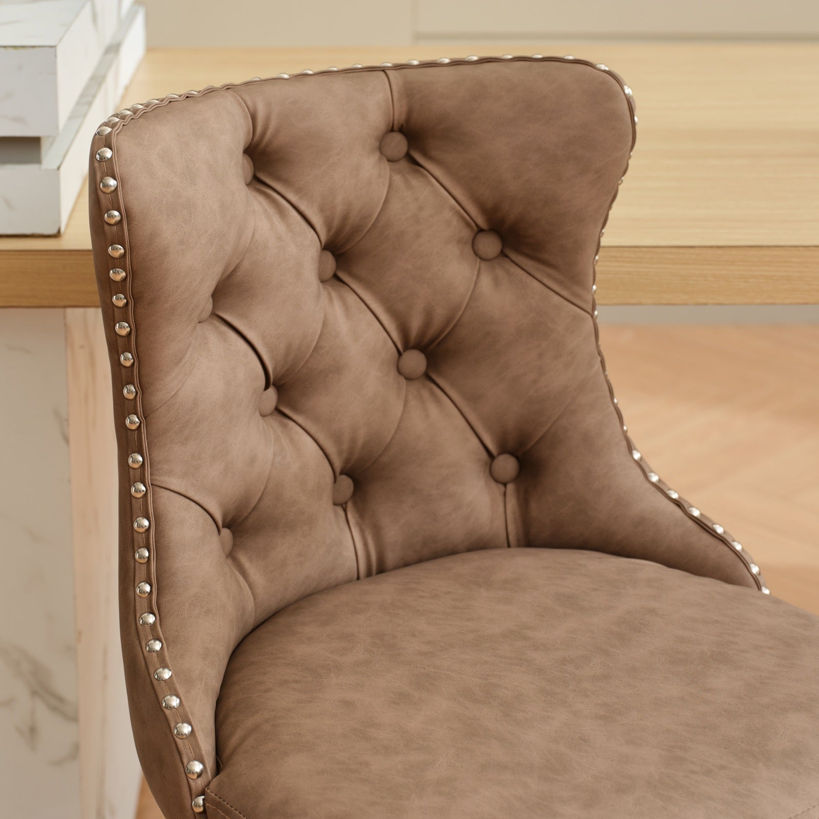 Swivel Pu Leather Barstools Adjusatble Seat Height From 25 33 Inch, Chrome Base Bar Stools With Backs Comfortable Tufted For Home Pub And Kitchen Island, Beige,Set Of 2,1512Br Brown Dining Room American Design Bar Stools Wing Back Set Of 2 Foam Pu