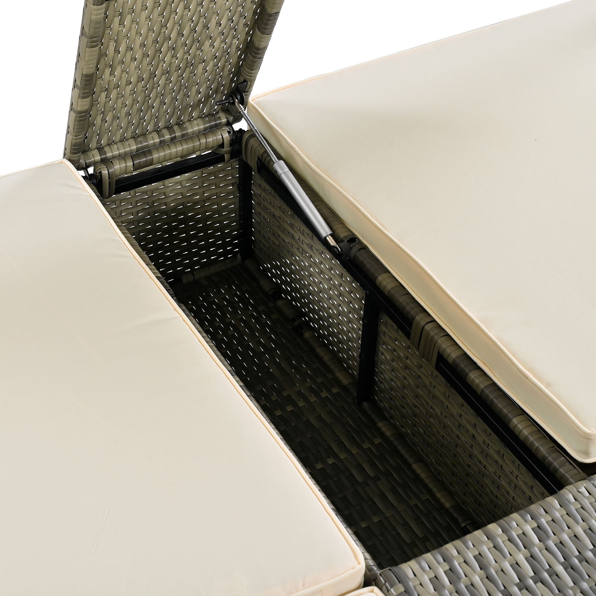 Patio Daybed Outdoor Daybed Outdoor Rattan Sun Lounger With Shelter Roof With Adjustable Backrest, Storage Box And 2 Cup Holders For Patio, Balcony, Poolside,Cream Yes Cream Seats 2 Water Resistant Frame Water Resistant Cushion Garden & Outdoor Sectional