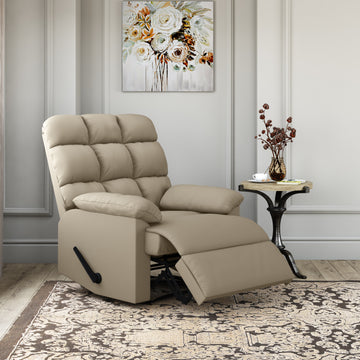 The Granada Recliner In Khaki Khaki Manual Handle Wood Handle Foam Microsuede,Polyester