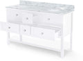 61'' Bathroom Vanity With Marble Top & Double Ceramic Sinks, 4 Drawers, Open Shelf, White White Plywood