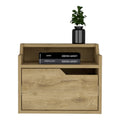 Winchester Floating Nightstand, Modern Dual Tier Design With Spacious Single Drawer Storage, Macadamia Brown Solid Wood Mdf Engineered Wood