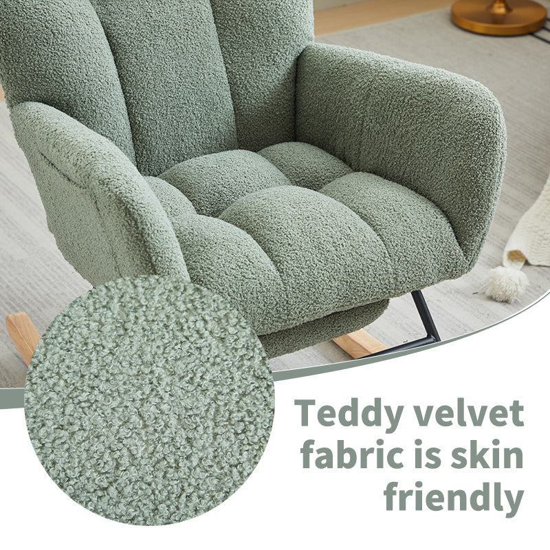 Modern Nursery Rocking Chair, Upholstered Glider Chair With High Backrest, Rocker Accent Armchair With Solid Wood Legs For Nursery Bedroom Living Room Green Green Teddy