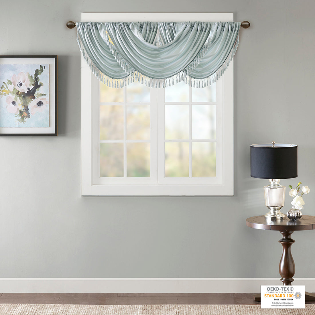 Faux Silk Waterfall Embellished Valance Dusty Aqua 38X46" Dusty Aqua Polyester
