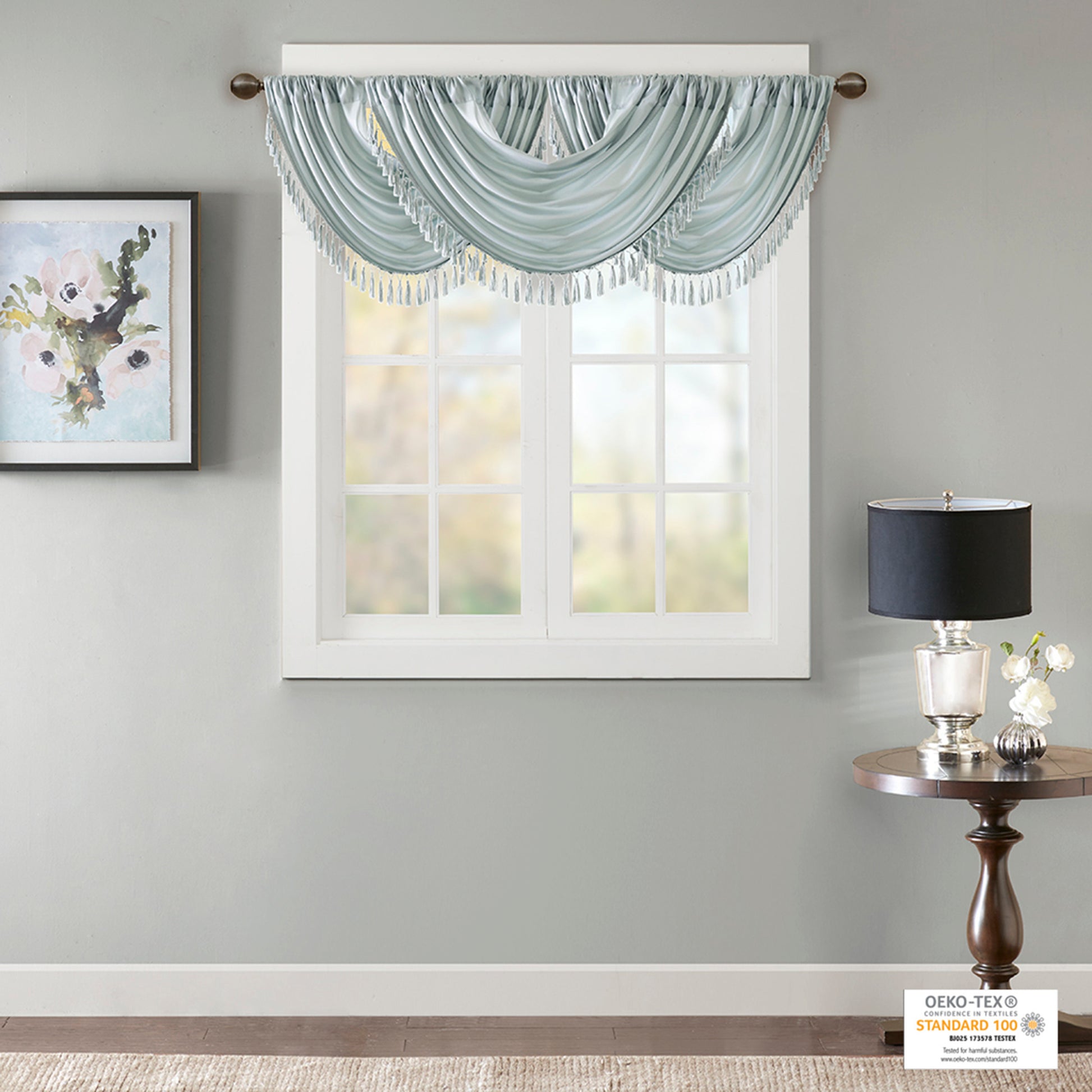 Faux Silk Waterfall Embellished Valance Dusty Aqua 38X46" Dusty Aqua Polyester