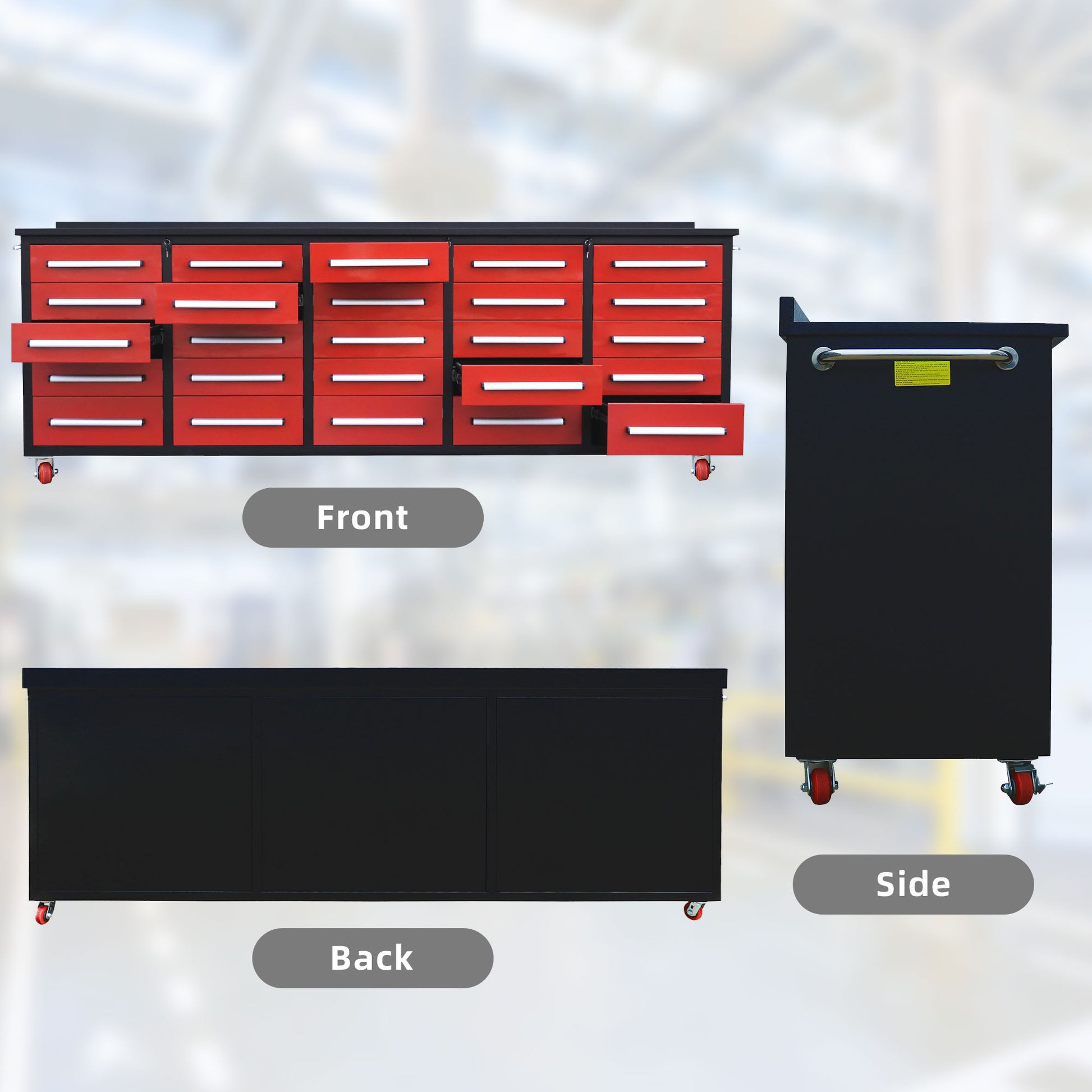 10Ft Workbench With Storage Drawers 25 Drawers Red Red Steel