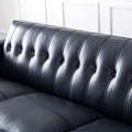 Mid Century Tufted Leather Sofa Navy Leather 3 Seat