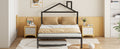 Full Size Metal Platform Bed With Twin Size Trundle,House Shaped Headboard Design, Black Full Black Metal