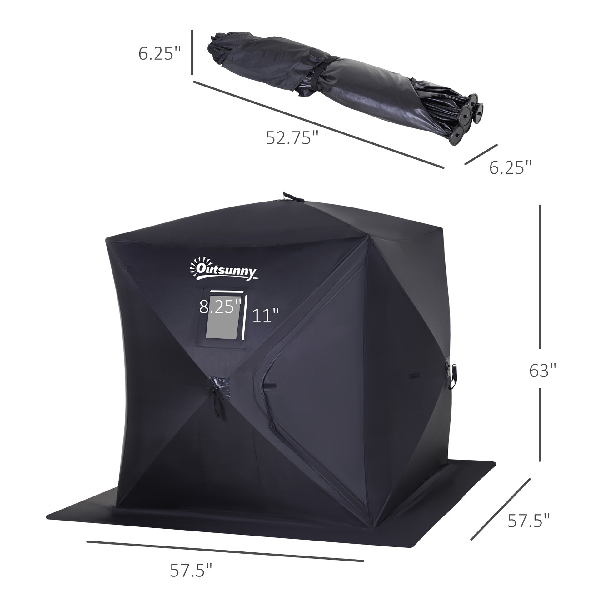 Outsunny 2 Person Ice Fishing Shelter, Pop Up Portable Ice Fishing Tent With Carry Bag, Windows And Anchors For Low Temp 22 , Black Black Cotton
