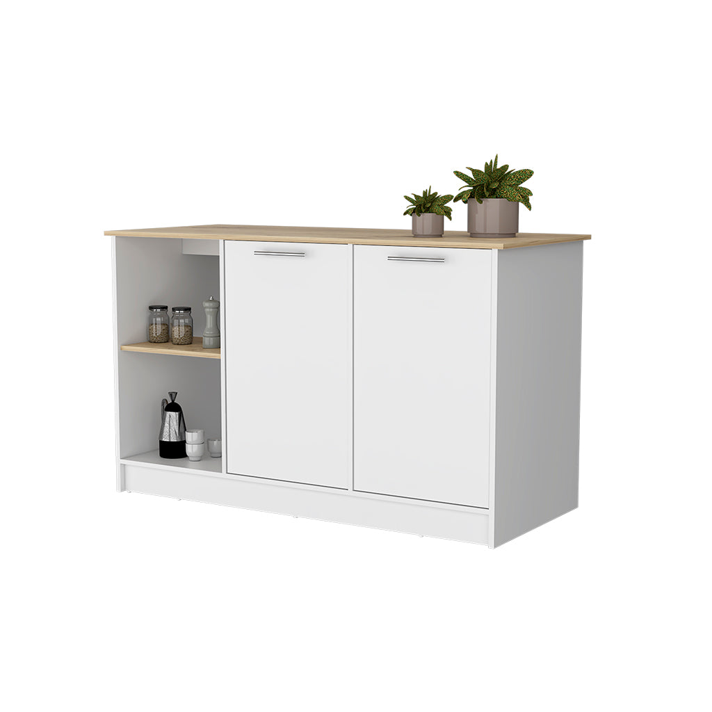 Mercury Kitchen Island With Spacious Countertop, Double Door Cabinets, And 2 Open Storage Shelves Multi Kitchen Modern Rectangular Stationary Kitchen Islands Melamine Particle Board Large 56 In