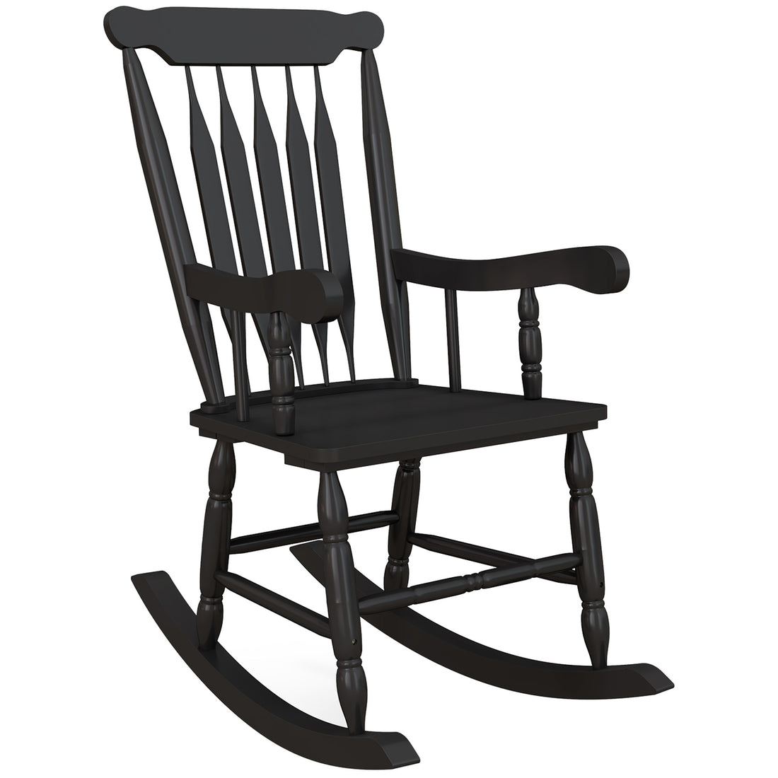 Outsunny Outdoor Wood Rocking Chair, 350 Lbs. Porch Rocker With High Back For Garden, Patio, Balcony, Black Black Wood
