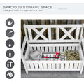 Outsunny Patio Wooden Bench With Storage Box, 29 Gallon Outdoor Storage Bench, Large Entryway Deck Box W Unique X Shape Back, For Deck, Porch & Balcony, White White Wood