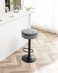 Round Storage Bar Stool Set Of 2, Grey Linen Height Adjustable Barstool, 360 Counter Height Swivel Stool, Armless Bar Chair With Metal Frame For Kitchen Counter Dining Living Room Grey Set Of 2 Foam Linen