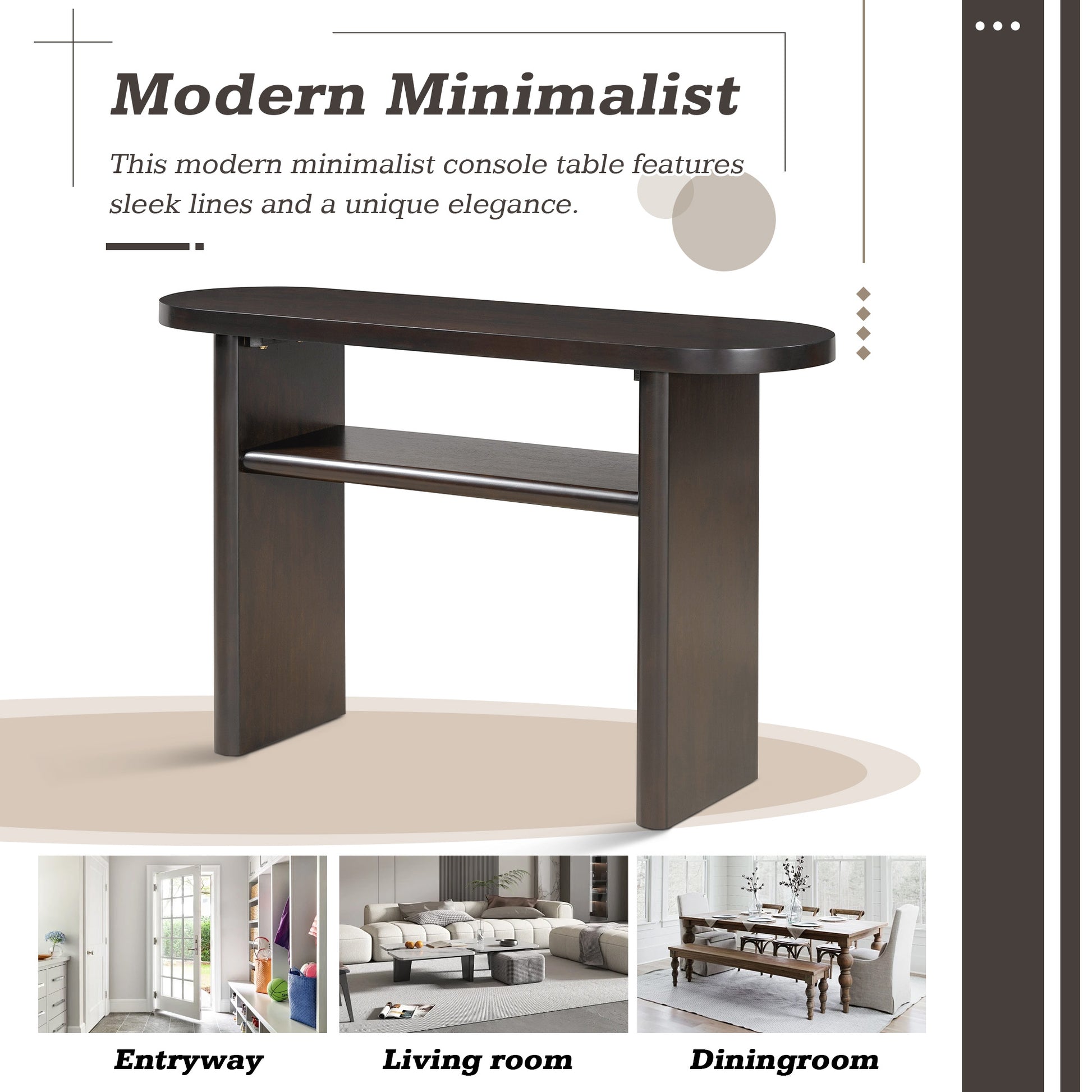 Elegant Minimalist Console Table With Rounded Edges And Sturdy Shelf Design For Entryway, Living Room Espresso Espresso Solid Wood Mdf