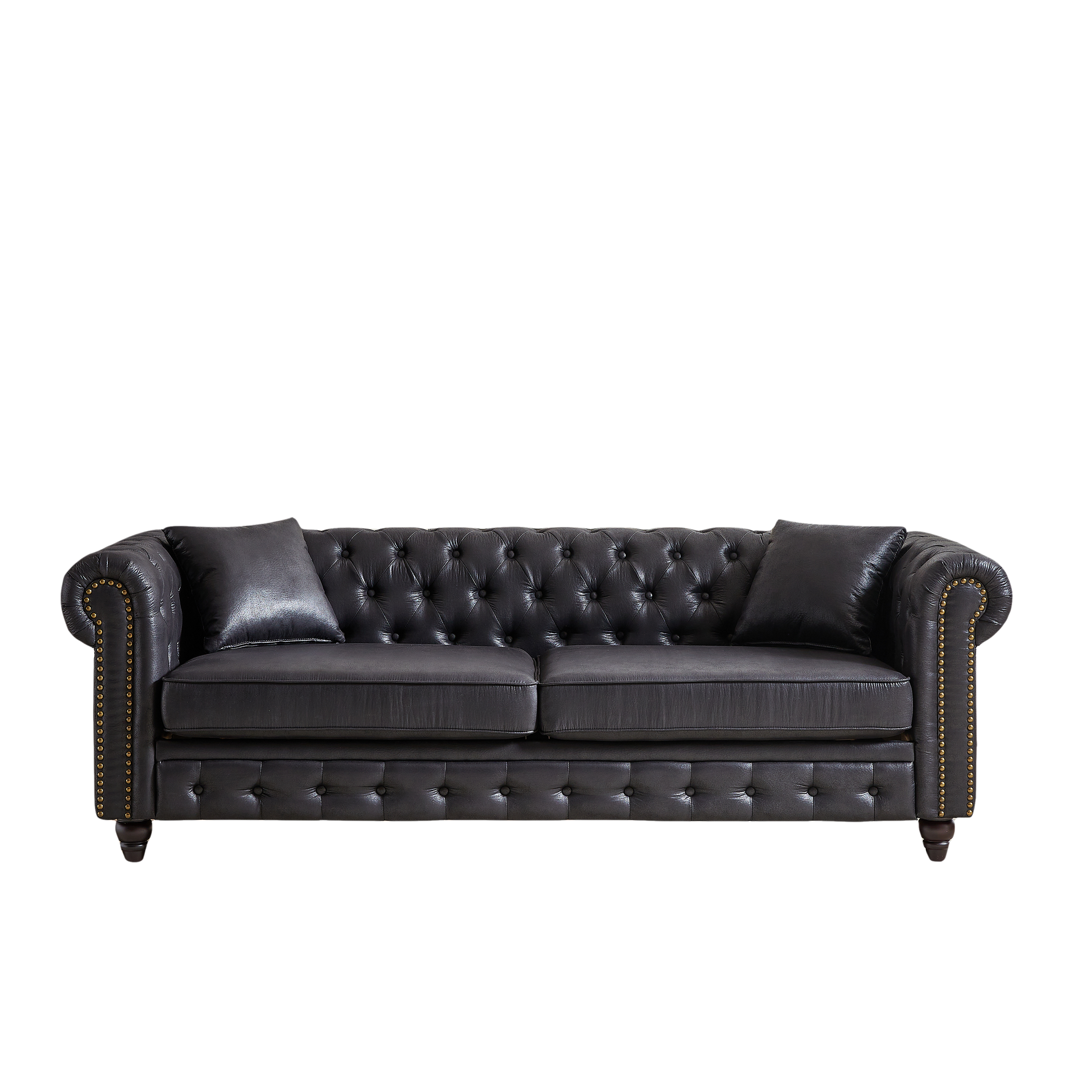 Fx 85.5"Living Room With Tech Fabric Chesterfield Sofa With Rolled Arms 3 Seater Sofa With Button Design And 2 Cushions For Apartment, Office, Living Room Black Wood Primary Living Space Pine Foam Fabric 3 Seat